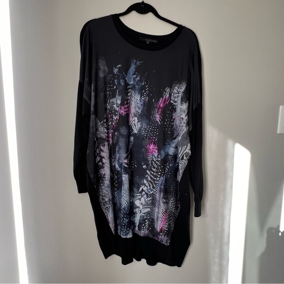 Willow & Thread black and purple multi media graphic long sleeve shirt dress 2XL - Picture 2 of 9